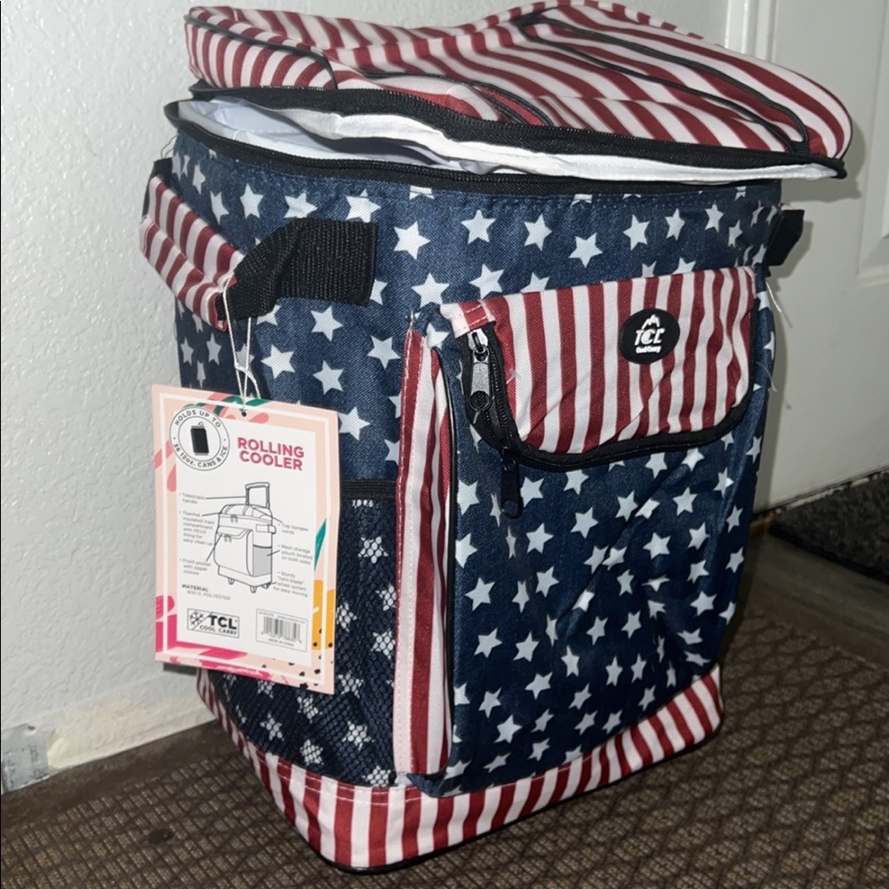 American flag rolling cooler